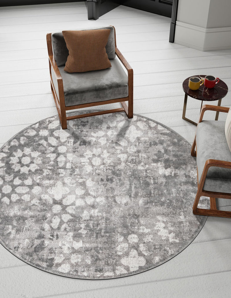 Riviera Elegance Collection Area Rug - Vence Round Dark Gray lifestyle 5