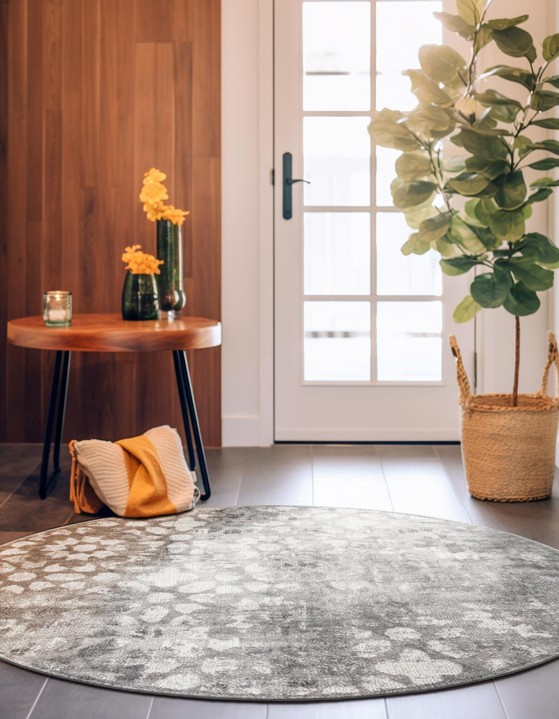 Riviera Elegance Collection Area Rug - Vence Round Dark Gray lifestyle 11