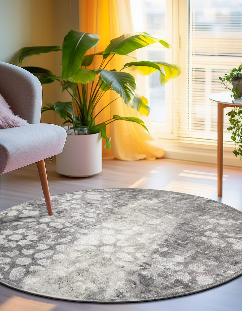 Riviera Elegance Collection Area Rug - Vence Round Dark Gray lifestyle 13