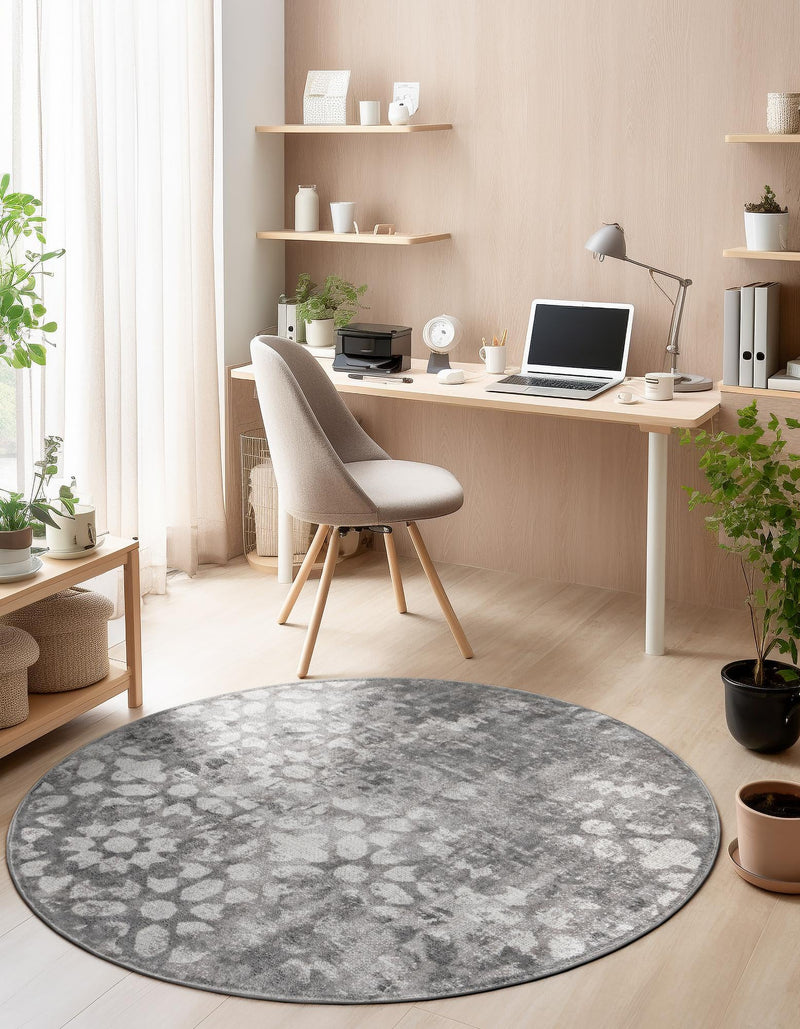 Riviera Elegance Collection Area Rug - Vence Round Dark Gray lifestyle 15
