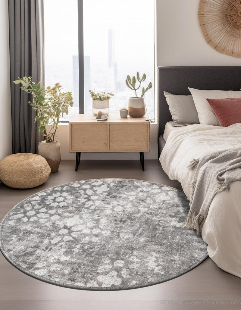 Riviera Elegance Collection Area Rug - Vence Round Dark Gray lifestyle 17