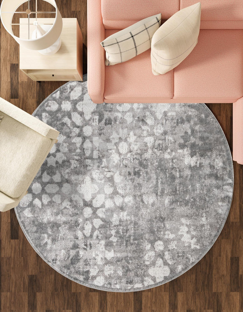 Riviera Elegance Collection Area Rug - Vence Round Dark Gray lifestyle 19