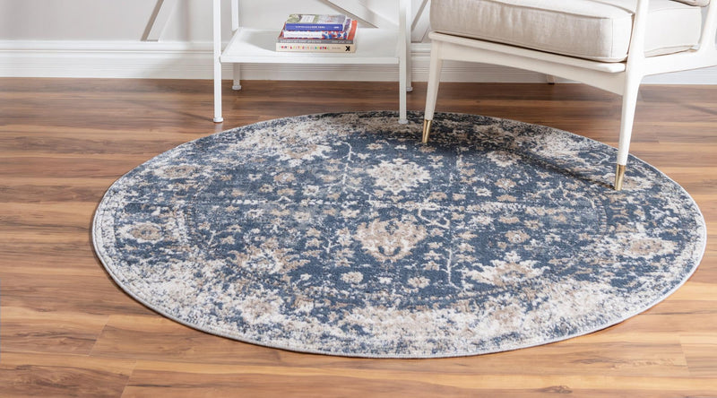 Cascade Range Collection Area Rug - Shasta (Blue) Round Blue lifestyle 2