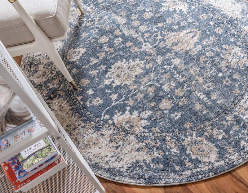Cascade Range Collection Area Rug - Shasta (Blue) Round Blue lifestyle 5