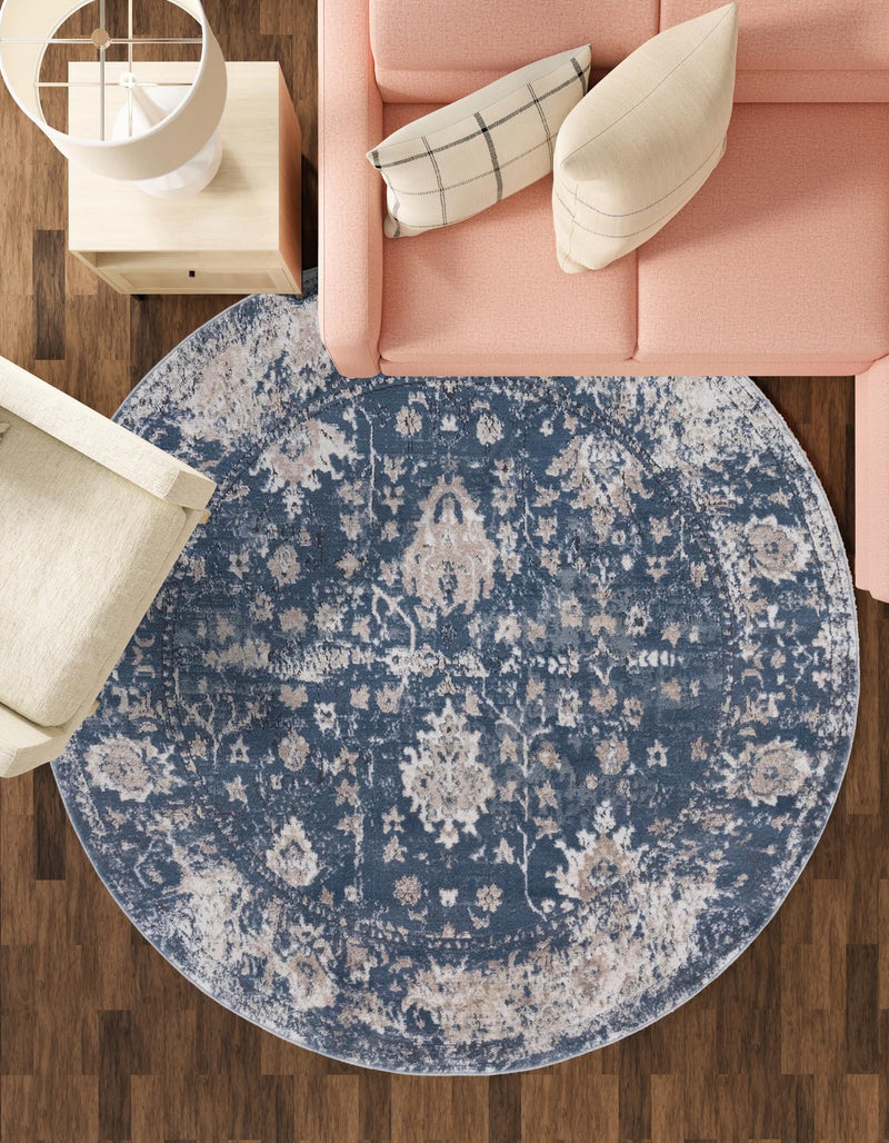 Cascade Range Collection Area Rug - Shasta (Blue) Round Blue lifestyle 59