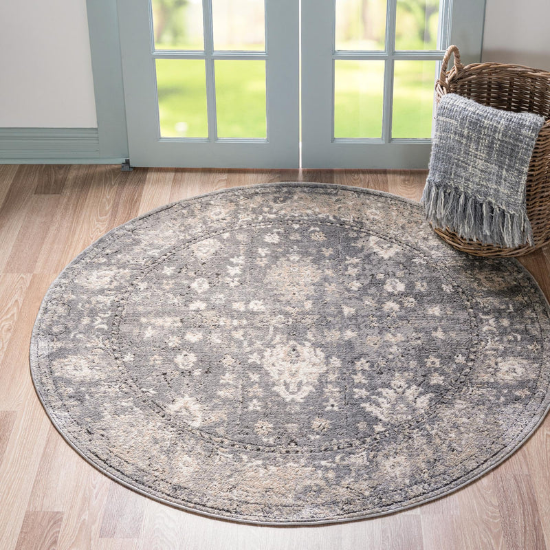 Cascade Range Collection Area Rug - Shasta (Gray) Round Gray lifestyle 0
