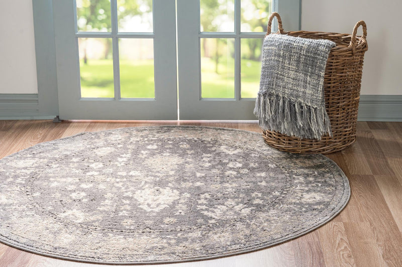 Cascade Range Collection Area Rug - Shasta (Gray) Round Gray lifestyle 3