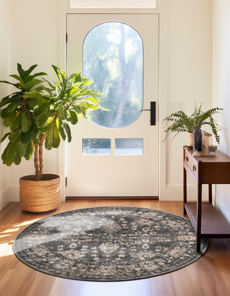 Cascade Range Collection Area Rug - Shasta (Gray) Round Gray lifestyle 30