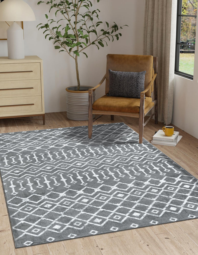 Marrakech Lattice Collection Area Rug - Medina (Gray) Rectangle Gray lifestyle 0