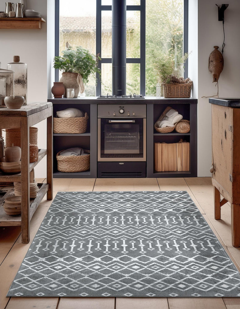 Marrakech Lattice Collection Area Rug - Medina (Gray) Rectangle Gray lifestyle 10