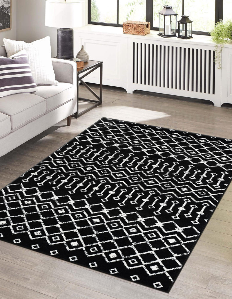 Marrakech Lattice Collection Area Rug - Medina (Black) Rectangle Black lifestyle 0