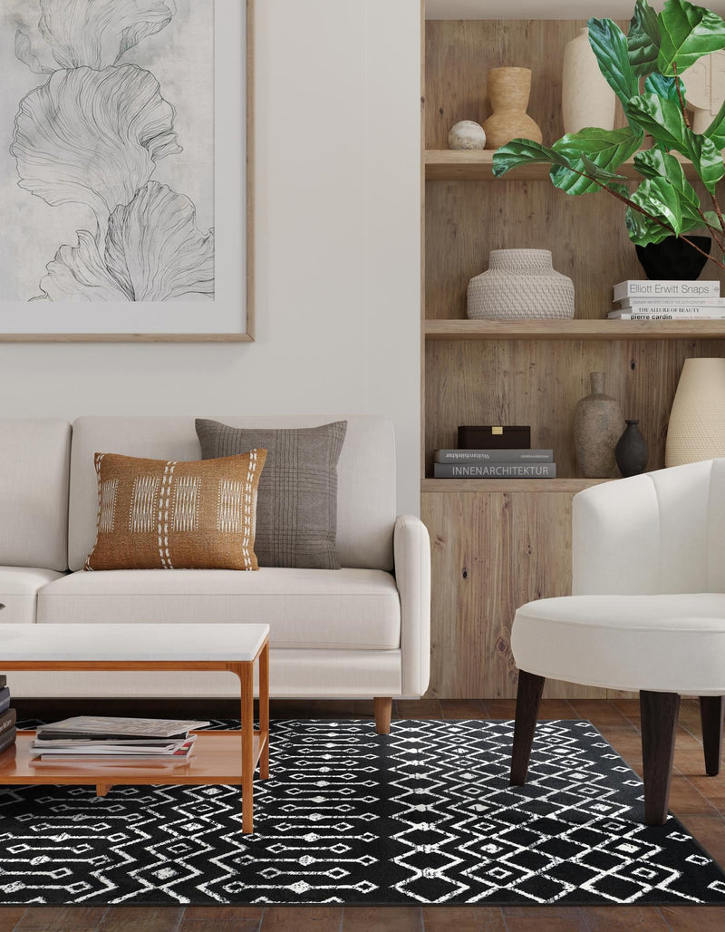 Marrakech Lattice Collection Area Rug - Medina (Black) Rectangle Black lifestyle 3