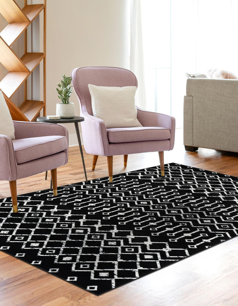 Marrakech Lattice Collection Area Rug - Medina (Black) Rectangle Black lifestyle 7