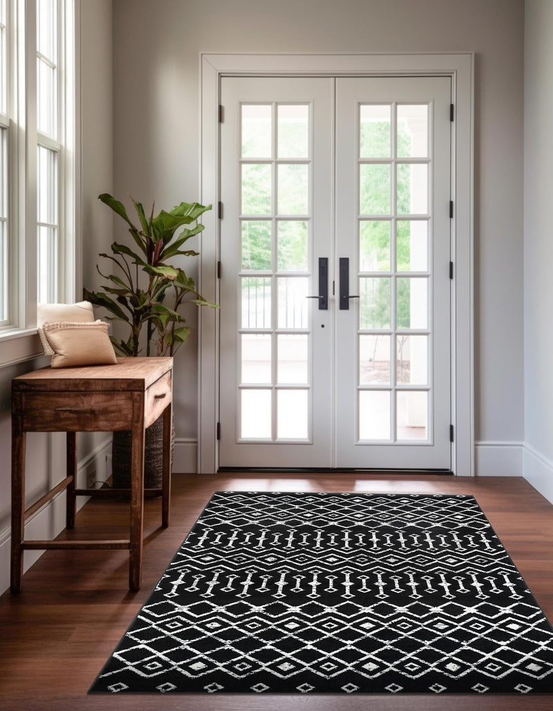 Marrakech Lattice Collection Area Rug - Medina (Black) Rectangle Black lifestyle 16