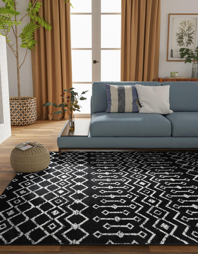 Marrakech Lattice Collection Area Rug - Medina (Black) Rectangle Black lifestyle 19