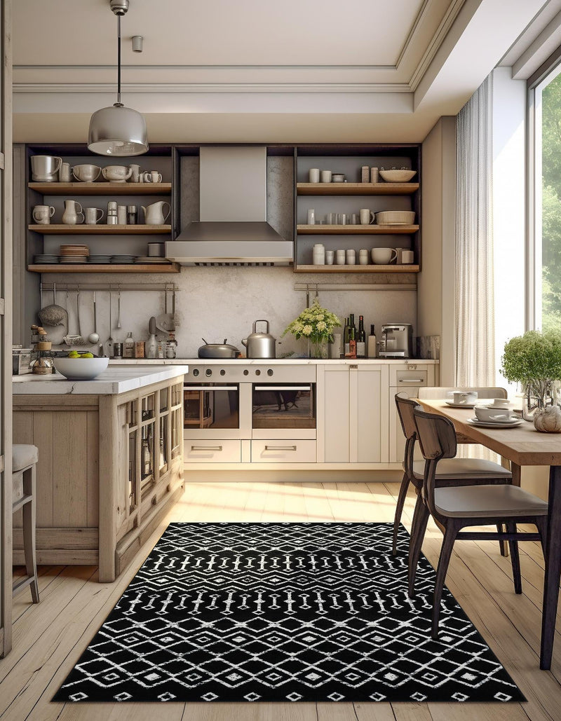 Marrakech Lattice Collection Area Rug - Medina (Black) Rectangle Black lifestyle 25