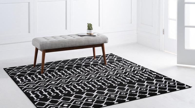 Marrakech Lattice Collection Area Rug - Medina (Black) Square Black lifestyle 2