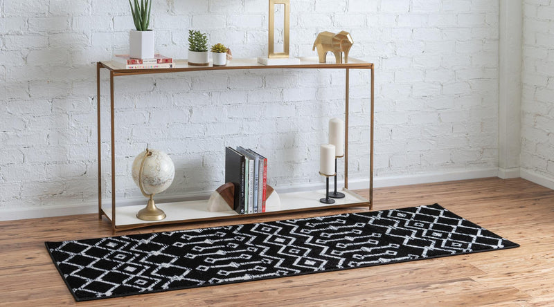Marrakech Lattice Collection Area Rug - Medina (Black) Runner Black lifestyle 2