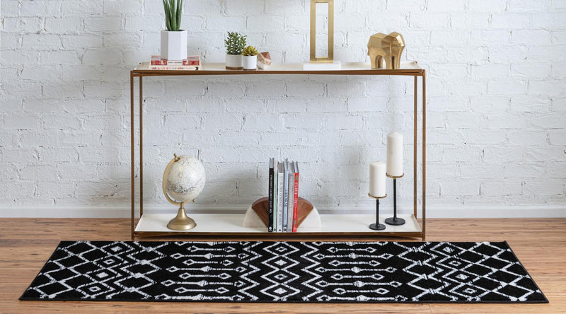 Marrakech Lattice Collection Area Rug - Medina (Black) Runner Black lifestyle 3