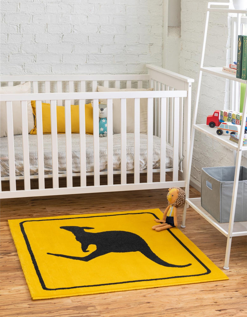 Fun Time Rugs Collection Area Rug - Wonderland Square Yellow lifestyle 2