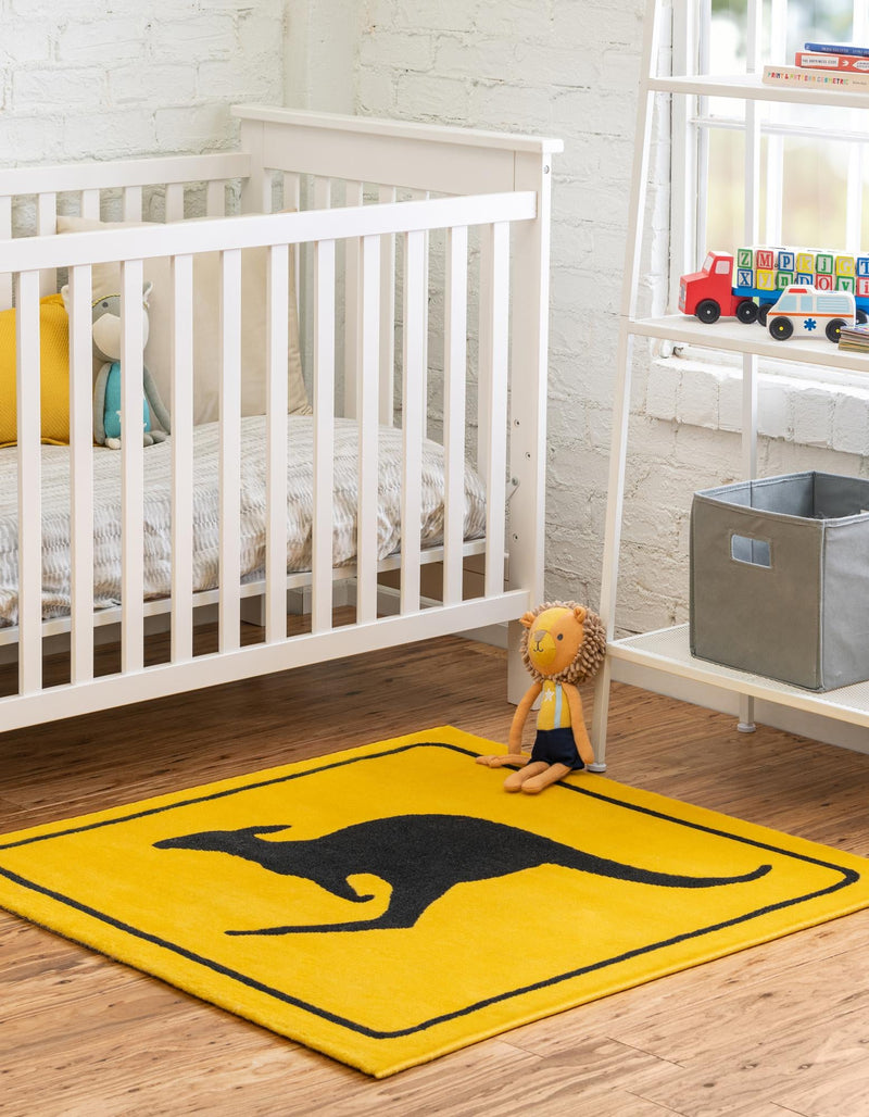 Fun Time Rugs Collection Area Rug - Wonderland Square Yellow lifestyle 3