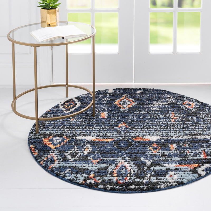 Tangier Treasures Collection Area Rug - Casablanca Round Navy Blue lifestyle 30