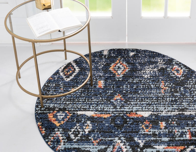Tangier Treasures Collection Area Rug - Casablanca Round Navy Blue lifestyle 34