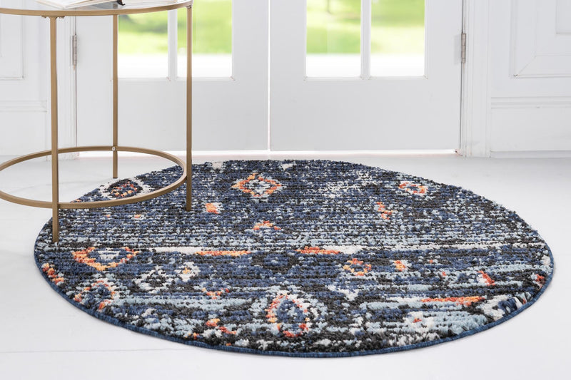 Tangier Treasures Collection Area Rug - Casablanca Round Navy Blue lifestyle 38