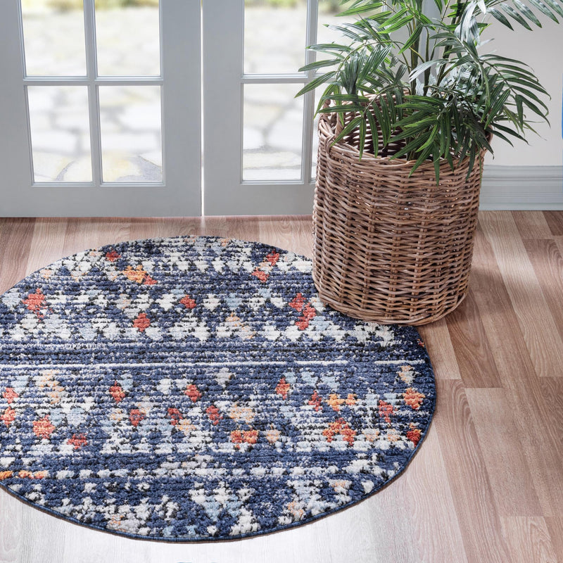 Tangier Treasures Collection Area Rug - Marrakech Round Navy Blue lifestyle 55