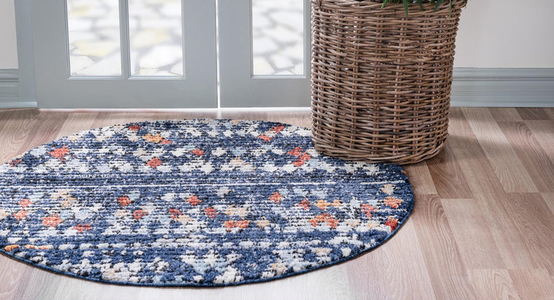 Tangier Treasures Collection Area Rug - Marrakech Round Navy Blue lifestyle 60