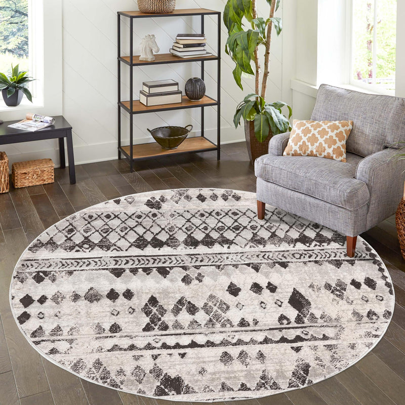 Dresden Elegance Collection Area Rug - Zittau Round Gray lifestyle 76