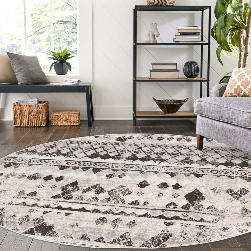 Dresden Elegance Collection Area Rug - Zittau Round Gray lifestyle 77