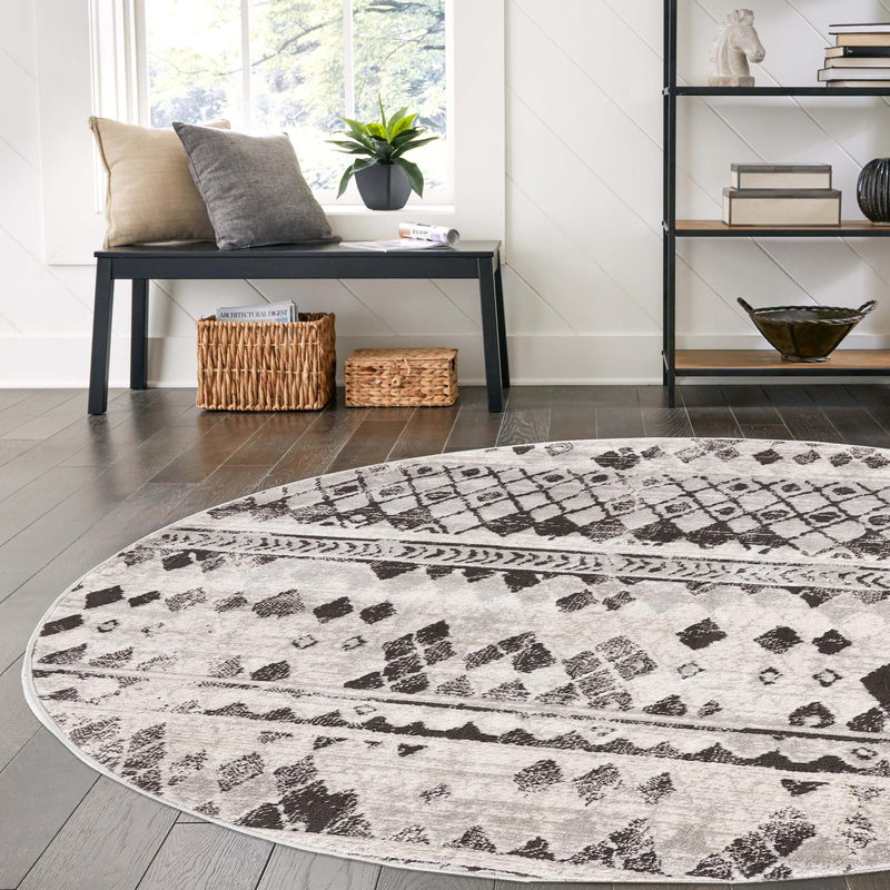 Dresden Elegance Collection Area Rug - Zittau Round Gray lifestyle 78
