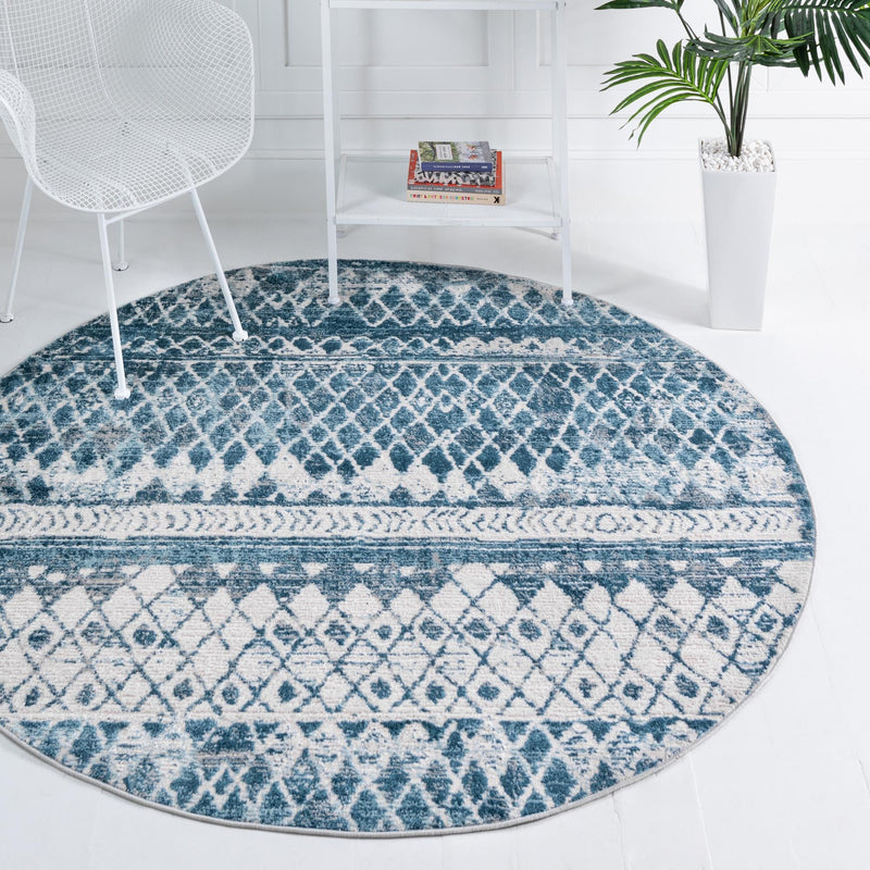 Dresden Elegance Collection Area Rug - Zittau Round Blue lifestyle 60