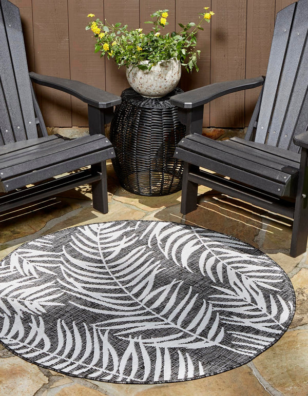 Garden Terrace Escape Collection Area Rug - Verdure (Charcoal) Round Charcoal lifestyle 20