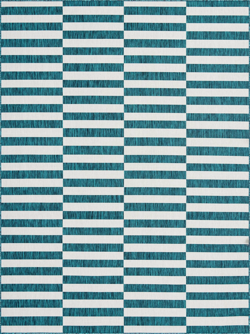 Patio Stripe Harmony Collection Area Rug - Cabana (Teal) Rectangle Teal Main