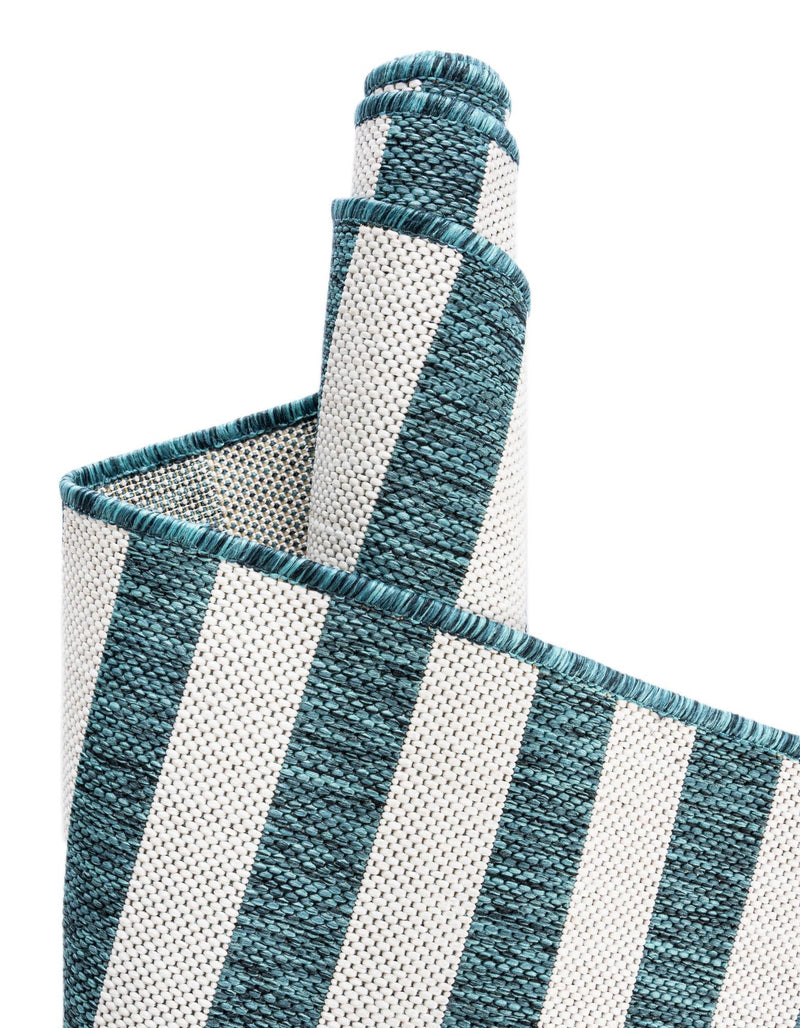 Seaside Stripes Collection Area Rug - Cabana (Teal) Rectangle Teal lifestyle 6