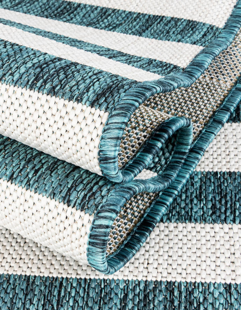 Seaside Stripes Collection Area Rug - Cabana (Teal) Rectangle Teal lifestyle 8