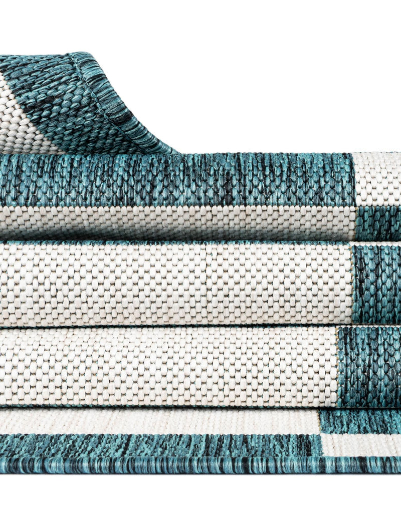 Seaside Stripes Collection Area Rug - Cabana (Teal) Rectangle Teal lifestyle 9