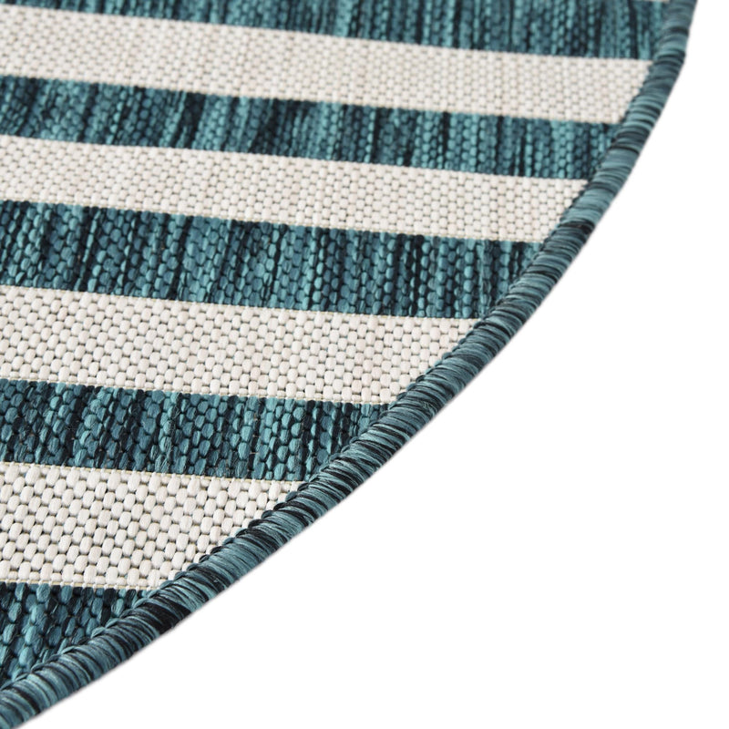 Patio Stripe Harmony Collection Area Rug - Cabana (Teal) Round Teal lifestyle 7