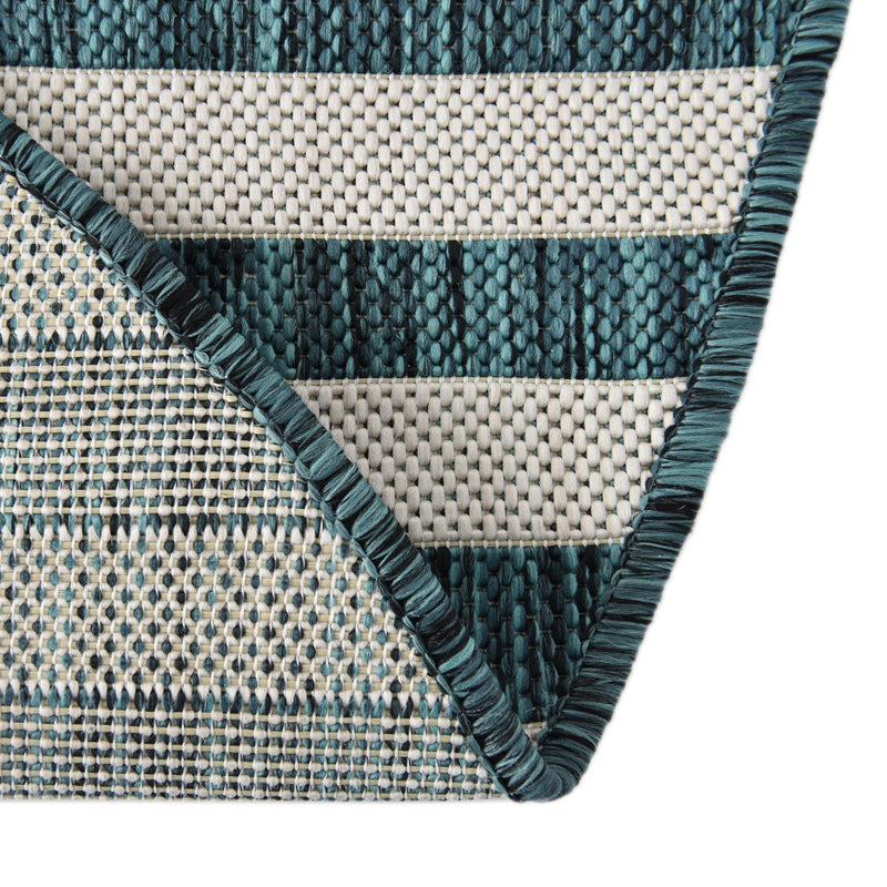 Patio Stripe Harmony Collection Area Rug - Cabana (Teal) Round Teal lifestyle 9
