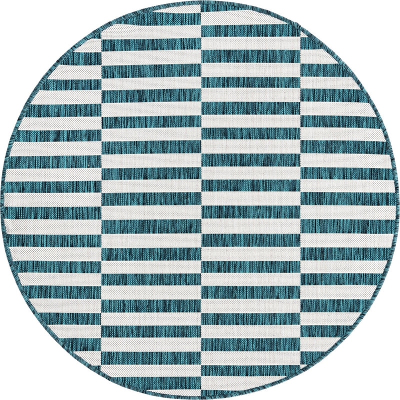 Patio Stripe Harmony Collection Area Rug - Cabana (Teal) Round Teal Main