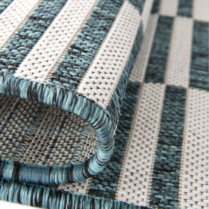 Patio Stripe Harmony Collection Area Rug - Cabana (Teal) Runner Teal lifestyle 4