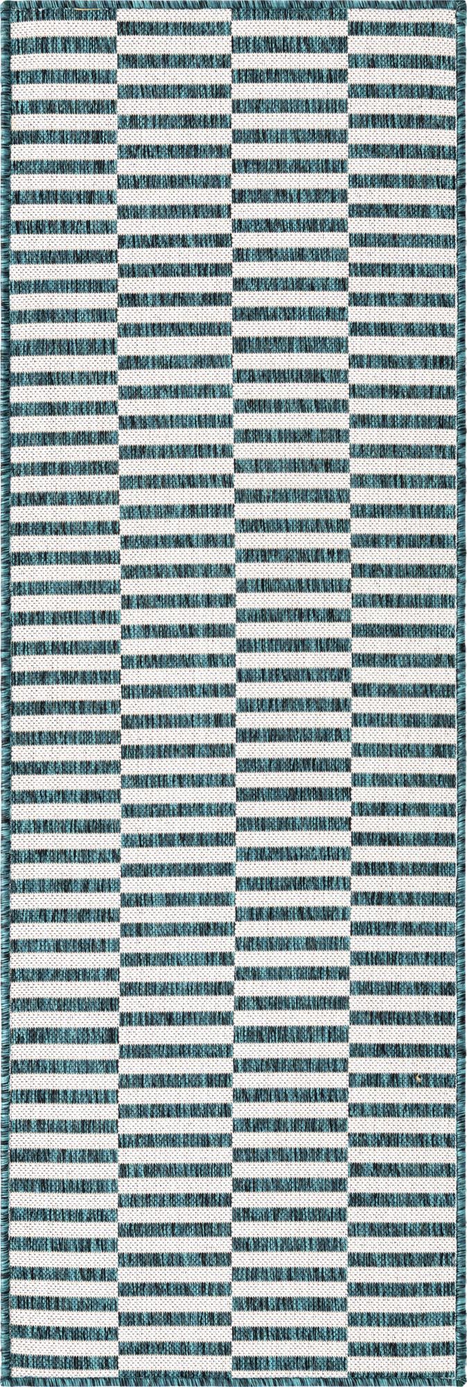 Patio Stripe Harmony Collection Area Rug - Cabana (Teal) Runner Teal Main
