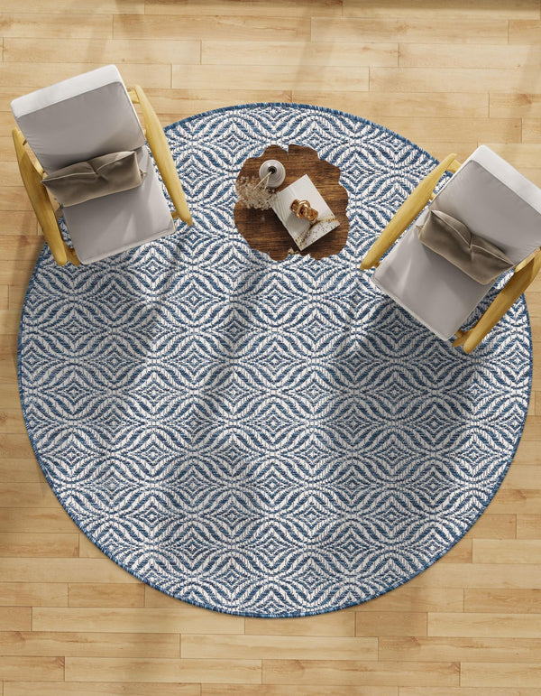Garden Lattice Oasis Collection Area Rug - Terrace Round Blue lifestyle 217