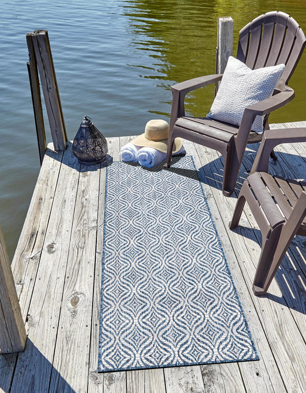 Garden Lattice Oasis Collection Area Rug - Terrace Runner Blue lifestyle 182