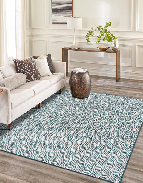 Garden Lattice Oasis Collection Area Rug - Terrace Rectangle Teal lifestyle 4