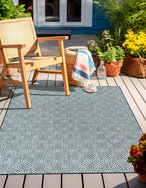 Garden Lattice Oasis Collection Area Rug - Terrace Rectangle Teal lifestyle 7