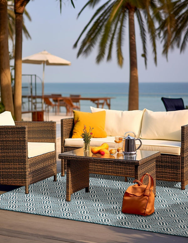 Garden Lattice Oasis Collection Area Rug - Terrace Rectangle Teal lifestyle 12