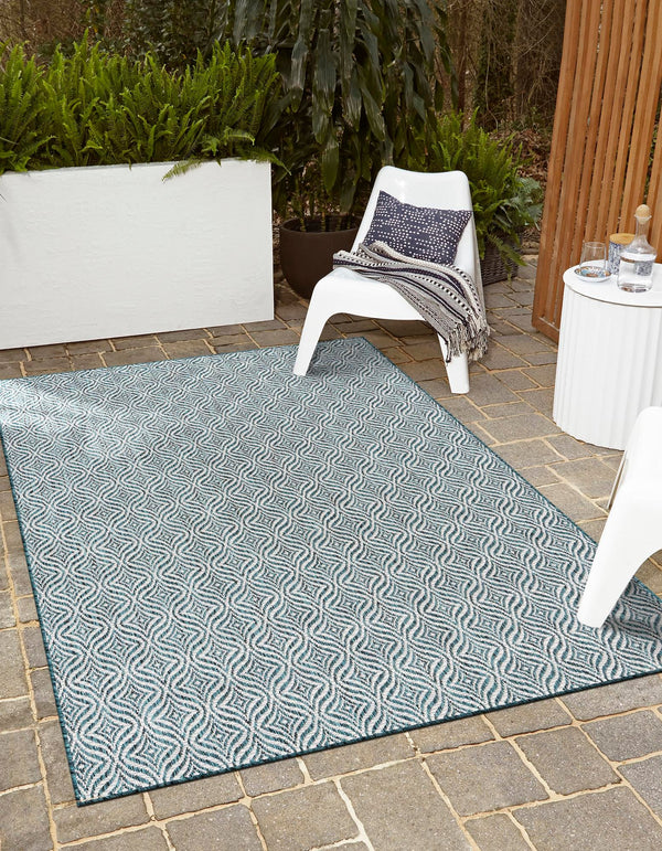 Garden Lattice Oasis Collection Area Rug - Terrace Rectangle Teal lifestyle 16